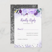 Paarse en zilveren bloemenbruiloft RSVP (Voorkant / Achterkant)