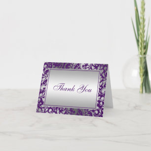 Paarse en Zilveren Damask Swirls Bedankt
