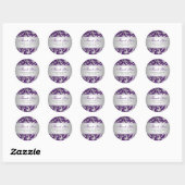 Paarse en Zilveren Damask Swirls Weddenschap Bedan Ronde Sticker (Vel)