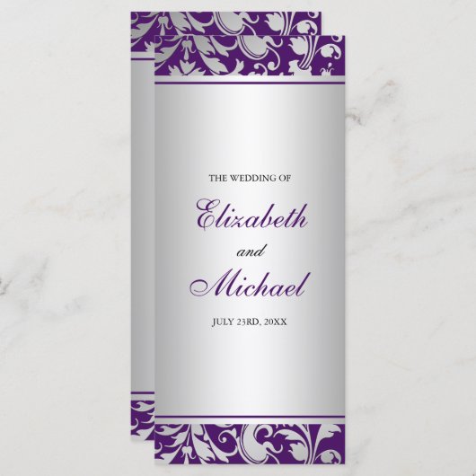 Paarse en zilveren Damask Swirls Wedding Program Programma (Voorkant / Achterkant)