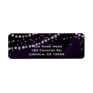Paarse en zilveren diamanten bling glam glitters etiket