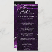 Paarse en zilveren faux Glitter Agate Wedding Menu (Voorkant / Achterkant)
