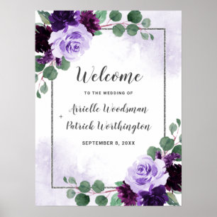 Paarse en zilveren Floral Boho Wedding Welcome Sig Poster