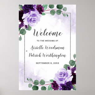 Paarse en zilveren Floral Boho Wedding Welcome Sig Poster