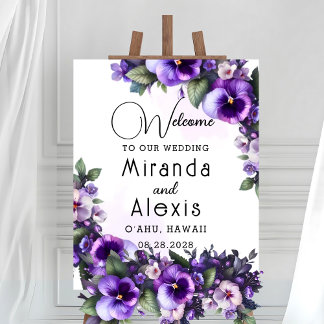 Paarse en zilveren Floral-Themd Ivoor Welkom Poster