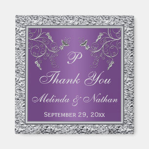 Paarse en zilveren Floral Wedding Favor Magnet Magneet