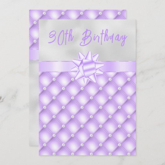 Paarse en zilveren getufte parels verjaardagsfeest kaart (Voorkant / Achterkant)