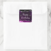 Paarse en zilveren glitter Agate Happy Birthday Vierkante Sticker (Tas)