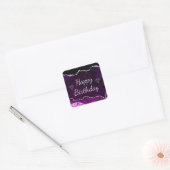 Paarse en zilveren glitter Agate Happy Birthday Vierkante Sticker (Envelop)