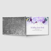 Paarse en zilveren glitter bloemenbruiloft gastenboek (Volledig)