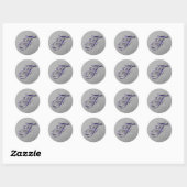 Paarse en Zilveren Glitter Fancy Script Monogram F Ronde Sticker (Vel)
