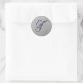 Paarse en Zilveren Glitter Fancy Script Monogram T Ronde Sticker (Tas)