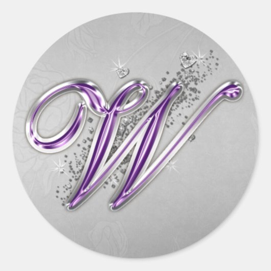 Paarse en zilveren Glitter Monogram W Sticker (Voorkant)