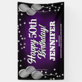 Paarse en zilveren Happy Birthday Banner (Verticaal)