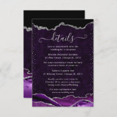 Paarse en zilveren marmeren agaat bruiloft details informatiekaartje (Voorkant / Achterkant)