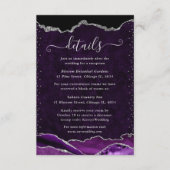 Paarse en zilveren marmeren agaat bruiloft details informatiekaartje (Voorkant)