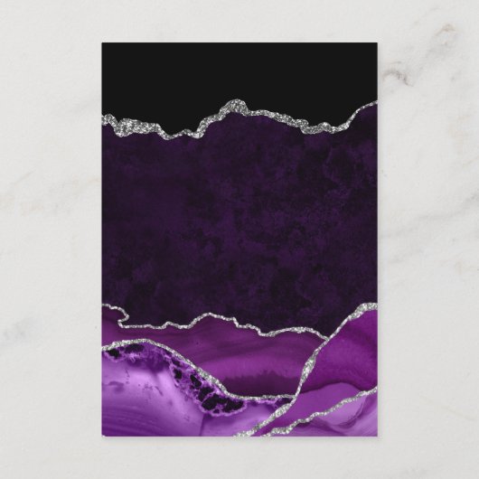 Paarse en zilveren marmeren agaat bruiloft details informatiekaartje (Achterkant)