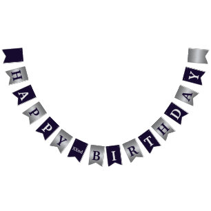 Paarse en Zilveren Modern Happy Birthday Banner