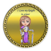 Paarse en zilveren nacht in haar harnas en zwaard keramische knop (Voorkant)