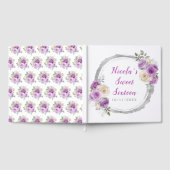 Paarse en zilveren sierlijke bloemen Sweet Sixteen Gastenboek (Volledig)