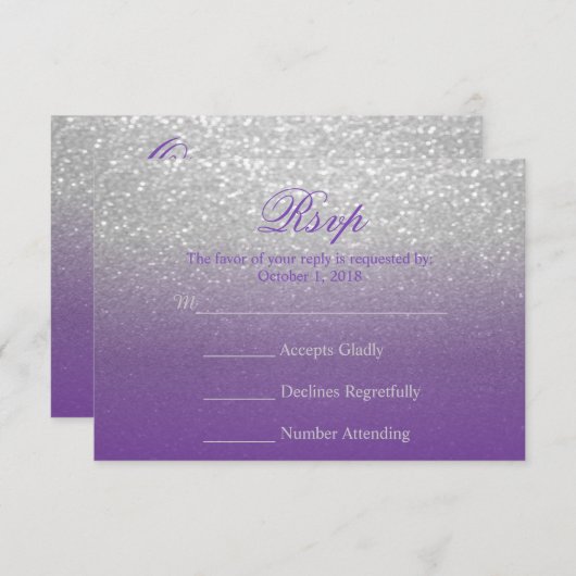 Paarse en zilverglitter - RSVP (Voorkant / Achterkant)