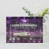 Paarse en Zilverige City Licht Limo Hollywood Part Kaart (Staand voorkant)