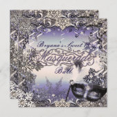 Paarse en zilvermaskerade en wintersneeuwvlokken kaart (Voorkant / Achterkant)