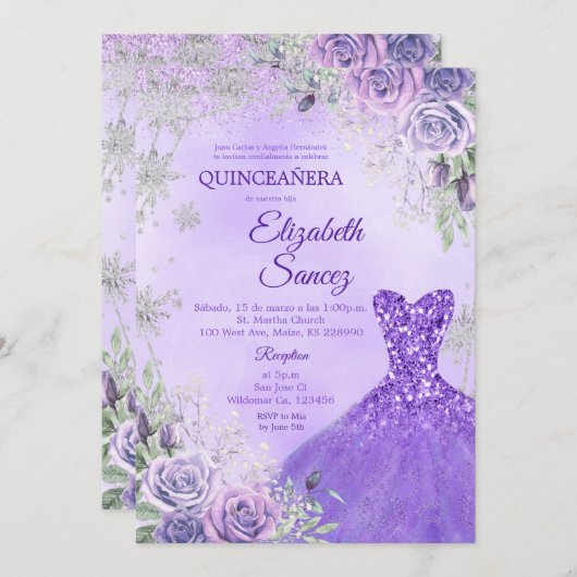 Paarse en zilverwinter kaart (Voorkant / Achterkant)