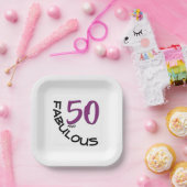 Paarse en zwarte 50e verjaardag Typografie Papieren Bordje (Feest)