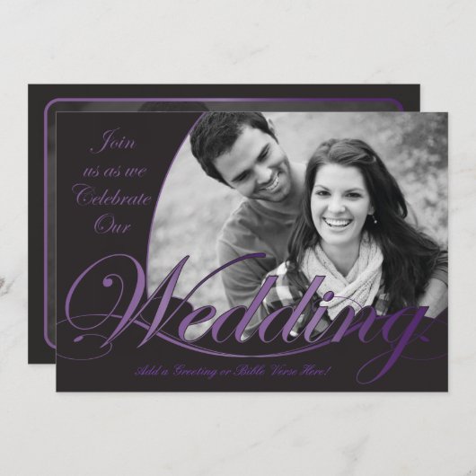 Paarse en zwarte bruiloft kaart (Voorkant / Achterkant)
