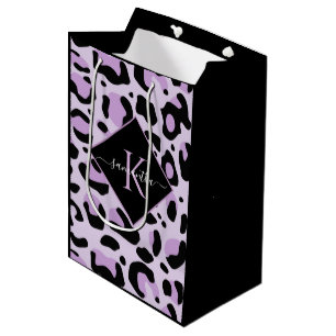 Paarse en zwarte Cheetah Leopard Afdrukmonogram Medium Cadeauzakje