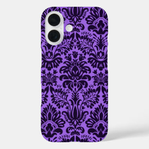 Paarse en zwarte Damask iPhone 16 Hoesje