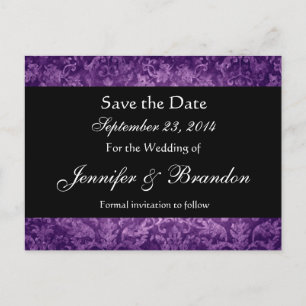 Paarse en zwarte Damask Save The Date Briefkaart