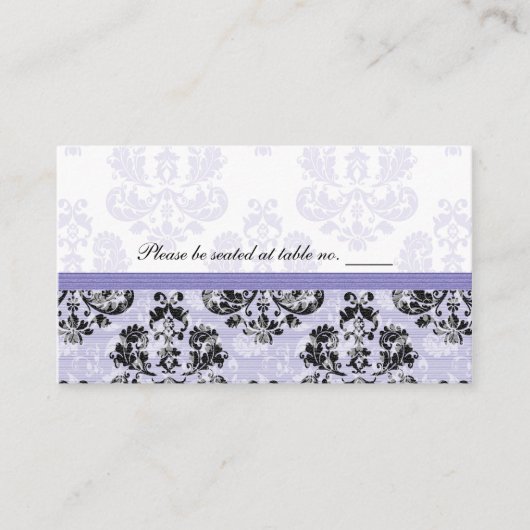 Paarse en zwarte Damask Trouwtafel Plaats Kaarten Plaatskaartje (Voorkant)
