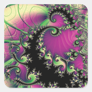 Paarse en zwarte fractal spiralen vierkante sticker