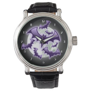 Paarse en zwarte Full Moon Bats Wrist Watch Horloge