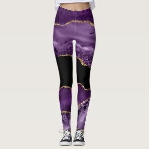 Paarse en zwarte gemarmerde Agate en Gold Glitter Leggings