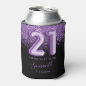 Paarse en zwarte glitter 21e verjaardag blikjeskoeler (Blikje Voorkant)