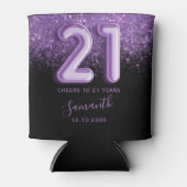 Paarse en zwarte glitter 21e verjaardag blikjeskoeler (Voorkant)