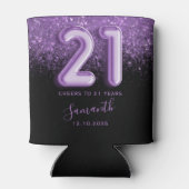 Paarse en zwarte glitter 21e verjaardag blikjeskoeler (Achterkant)