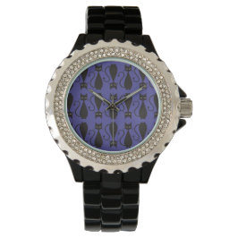 Paarse en zwarte Gothic - Kat Patroon Horloge