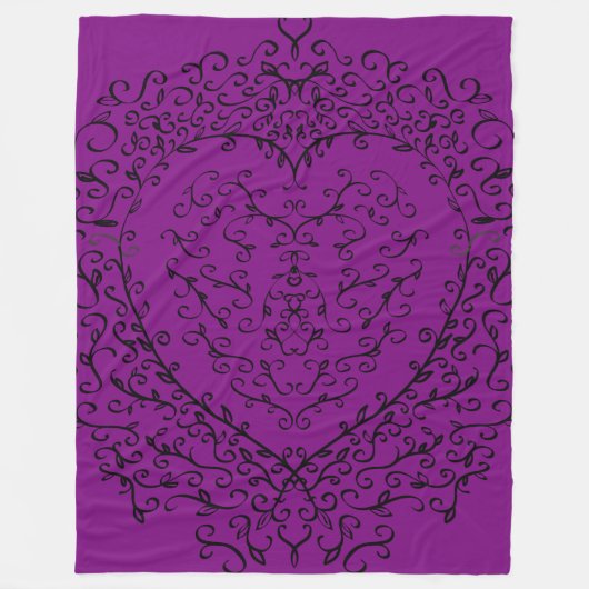 Paarse en zwarte Gothic Wedding Heart Fleece Deken (Voorkant)