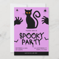 Paarse en Zwarte Griezelfeest Uitnodiging