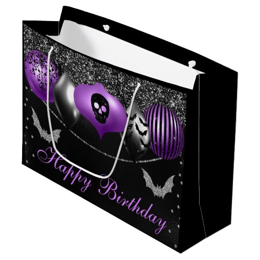 Paarse en zwarte halloween-siernamen van zaterdag groot cadeauzakje (Voorkant Gekanteld)