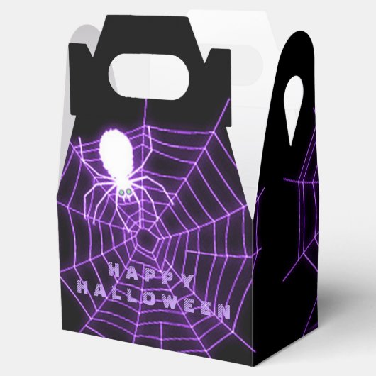 Paarse en zwarte halloween spin webvoordesteknop bedankdoosjes (Geopend)