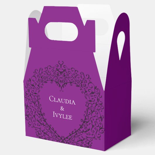 Paarse en zwarte hartritme-weddenschap bedankdoosjes (Geopend)