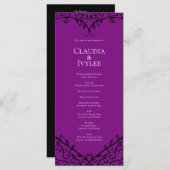 Paarse en zwarte-heart-gothische weddenschapsprogr menu (Voorkant / Achterkant)