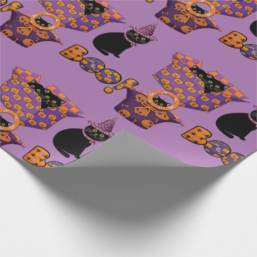 Paarse en zwarte kat/Halloween Boo Craft of Cadeaupapier (Hoek)