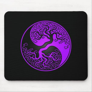 Paarse en zwarte Levensboom Yin Yang Muismat