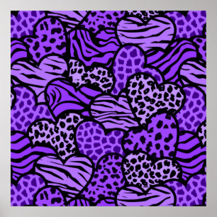 Paarse en zwarte meisjesachtige dierprint harten poster